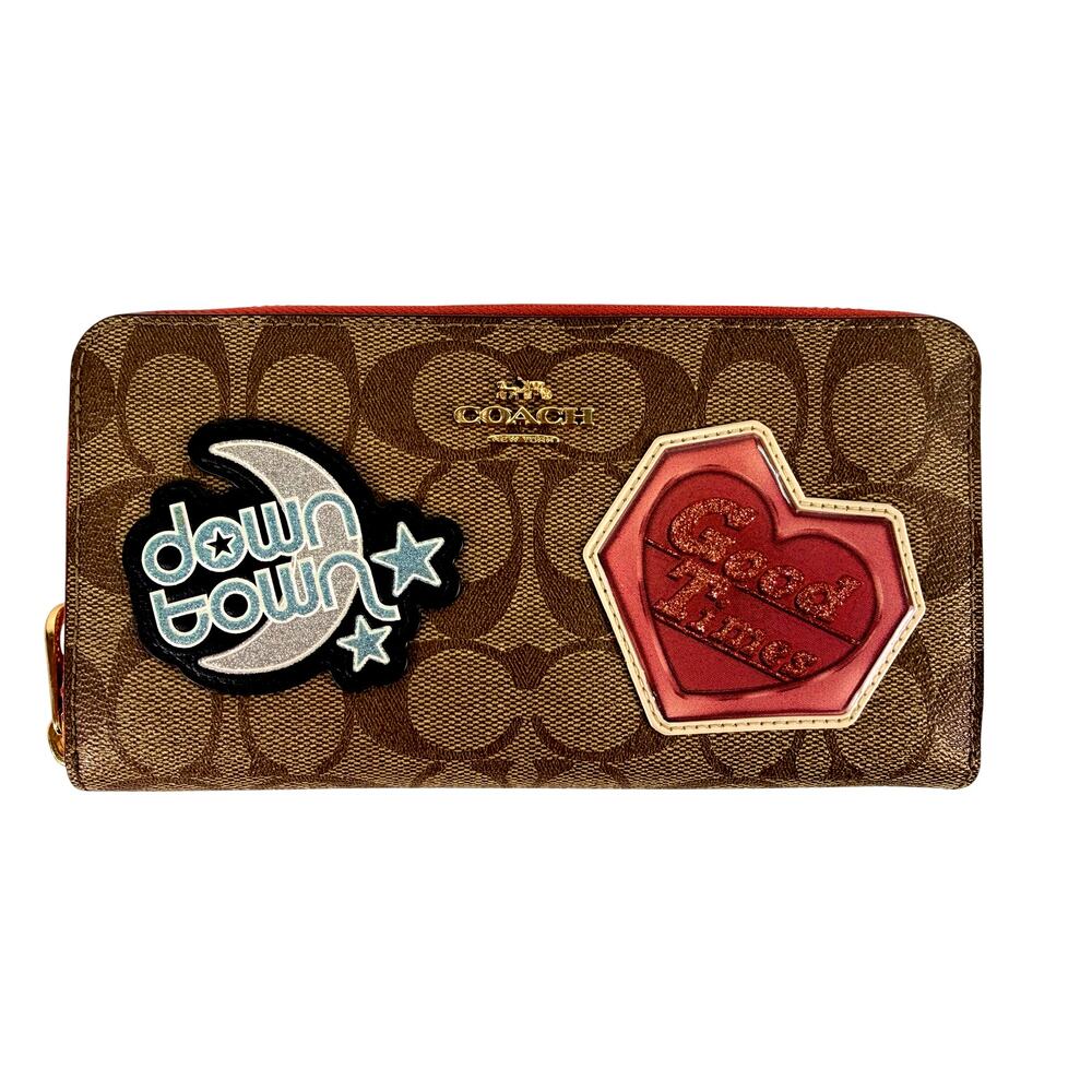 Coach Long Zip Around Wallet Good Times Downtown Varsity Patch Signature Canvas